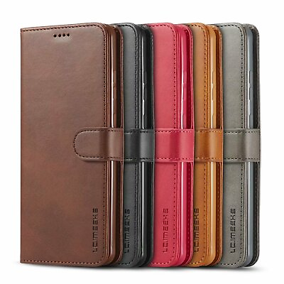 #ad LC.imeeke Wallet Phones Case Simple Plain Faux Leather Card Pocket Flip Stand