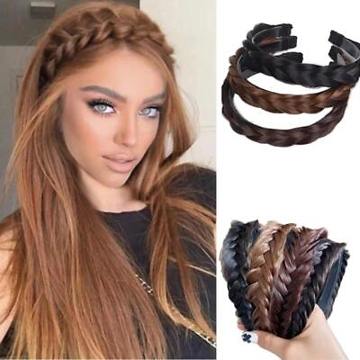 #ad 1Pcs Women Braided Synthetic Hair Band Plaited Plait Elastic Headband Hairband
