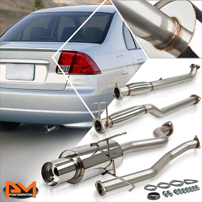 #ad For 01 05 Honda Civic DX LX GX HX 4quot; Tip Muffler Stainless Steel Catback Exhaust