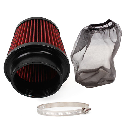 #ad 4inch 100mm Red High Flow Inlet Cold Air Intake Cone Replacement Dry Air Filter