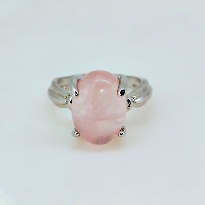 #ad Natural Rose Quartz 13X9MM Oval 925 Sterling Silver Plated Handmade Ring US 6.5