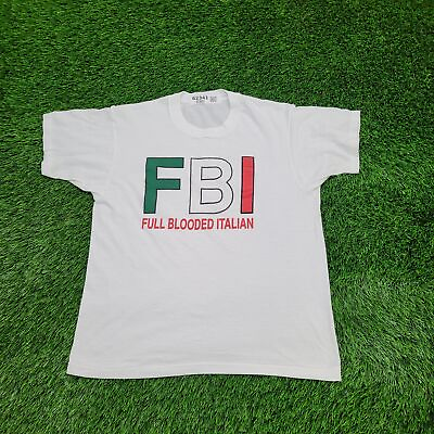 #ad Vintage ECW FBI Full Blooded Italian Wrestling Shirt M Short 20x24 White Pride