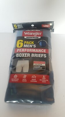 #ad Wrangler Workwear Performance 6 Pack Boxer Briefs Nylon Stretch SIZE LARGE