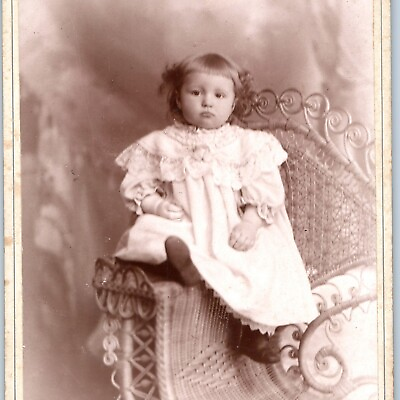 #ad c1880s Reading PA Adorable Baby Girl Cute Hair Cabinet Card Photo JD Strunk B14