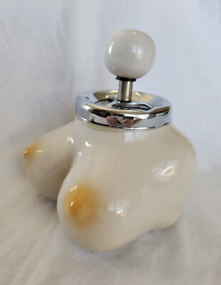 #ad Vintage Retro Ceramic Boobs Push Down Smokeless Ashtray Pot Rare Clean Risque