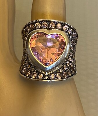#ad 925 Sterling Silver Bold Pink Heart CZ Ring size 5 designer Rarities barbiecore