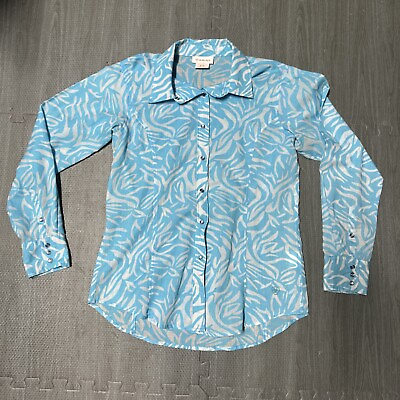 #ad ARIAT Womens Size Medium Blue Long Sleeve Pearl Snap Western Shirt Sheer Light