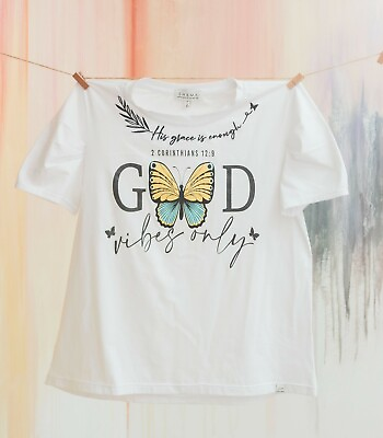 #ad Ladies Fashion Christian Tshirt Faith Style 2 Corinthians 12:9 GOD VIBES ONLY
