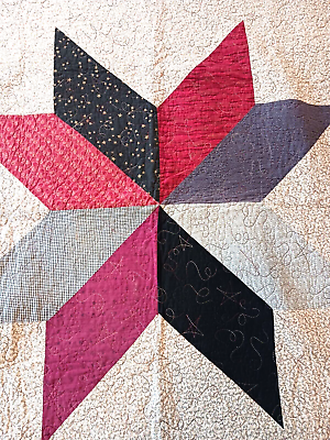 #ad Handmade Patchwork Throw Quilt Giant 8 Sided Star Deep Blues Reds 48x49quot; Signed