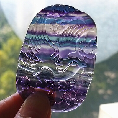 #ad TOP 40.3 g Natural Colored Fluorite Hand Carved The Quartz Crystal Healing A975