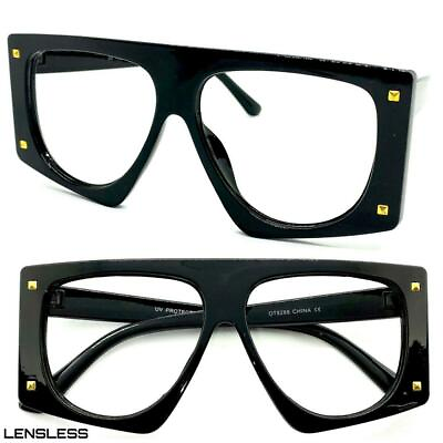 #ad Oversized Modern Retro Lensless Eye Glasses Large Big Black Frame Only NO Lens
