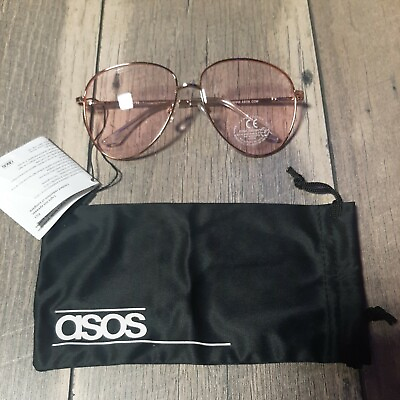 #ad ASOS Aviator Sunglasses In Rose Gold w Pink Lens Lightweight Metal No Size New