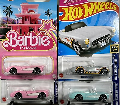 #ad Hot Wheels Lot of 4 Barbie amp; Ken 1956 Corvette Barbie The Movie w ERRORS