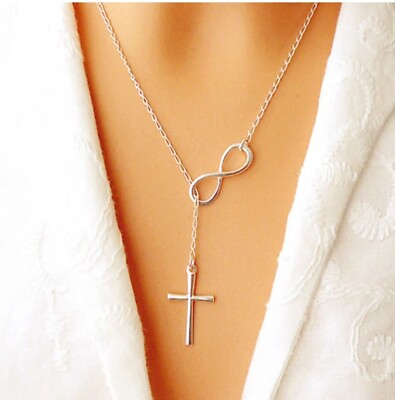 #ad Womens Infinity Cross Necklace Chain Silver Crucifix Fashion Gift Necklaces Long