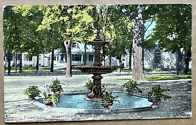 #ad Lewis Fountain. Watertown Wisconsin Vintage Postcard. 1913