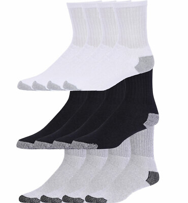 #ad 4 12 Pair Sport Crew Socks for Men Reinforced Athletic Work Multi Pack Colors