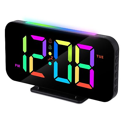 #ad Digital Alarm Clocks for Bedrooms LED Clock Large Display with RGB Digits N...