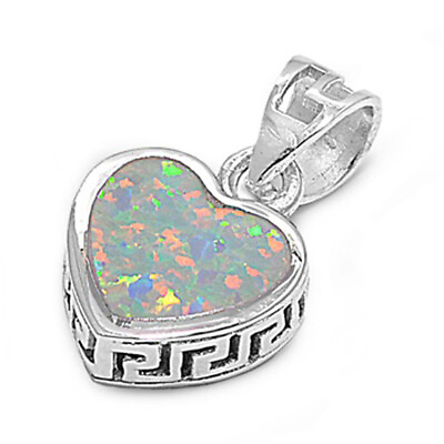 #ad Sparkly Promise Heart Pendant White Simulated Opal .925 Sterling Silver Charm
