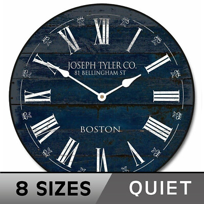 #ad Barnwood Navy Blue Wall Clock Whisper Quiet Comes in 8 Sizes