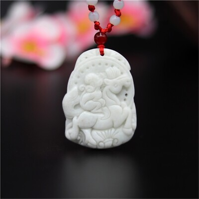 #ad Jade Horse Monkey Pendant Natural Gifts White Jewelry Necklace Carved Amulet