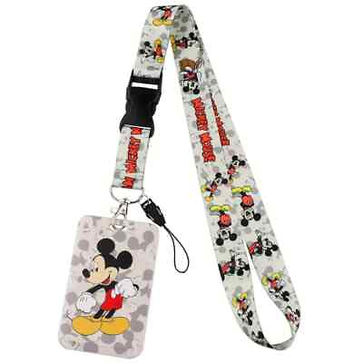 #ad Disney Written Classic Mickey Mouse Reversible Pin Lanyard w Card Holder New