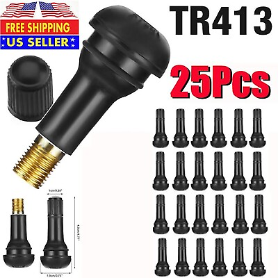 #ad 25pcs Tire VALVE STEMS TR 413 Snap In Car Auto Short Rubber Tubeless Tyre Black