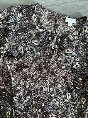 #ad J. Jill Purple Ruffle Sleeve Paisley Print Key Hole Blouse Size Medium NWT