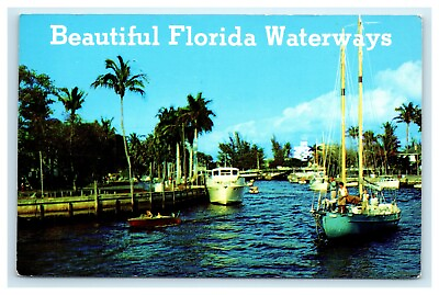#ad POSTCARD Beautiful Florida Waterways Boat Sailboats Wharf Dock Fishing FL
