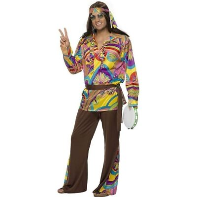 #ad Smiffys Psychedelic Hippie Man Costume Multi Coloured Size M