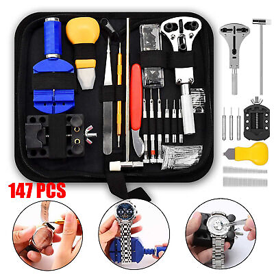 #ad 147 Pcs Watch Repair Tool Kit Link remover Spring Bar Case Opener Professional