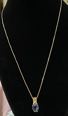 #ad 925 gold plated beautiful blue pendant chain necklace.