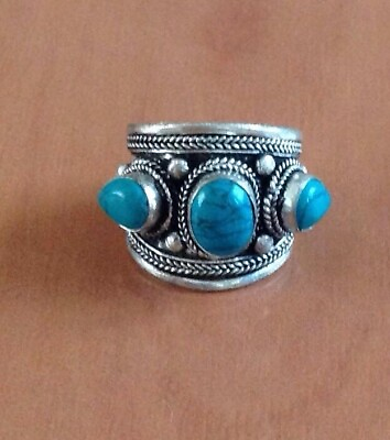 #ad Tibetan Silver Green Turquoise Ring Adjustable