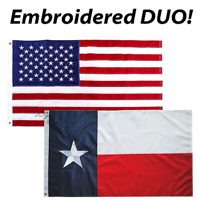 #ad American and Texas State Flag Combo SET 3X5 FT 150D POLYESTER