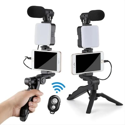 #ad Smartphone Vlogging Kit for iPhone Android w Light Microphone TripodHolder