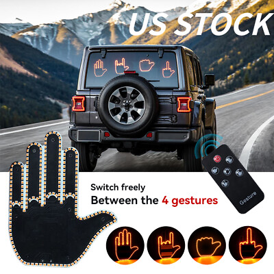 #ad LED Middle Finger Light Middle Finger Gesture Light w Remote Car Signs Light US
