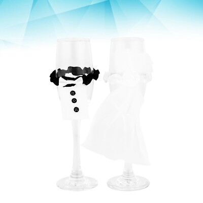 #ad 2PCS Wedding Wine Glasses Covers Bride and Groom Glasses Dresses