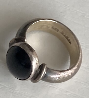 #ad Vintage Sterling Silver Onyx Ring Band Size 5 Oval Cabochon 925 Mexico 6.55g