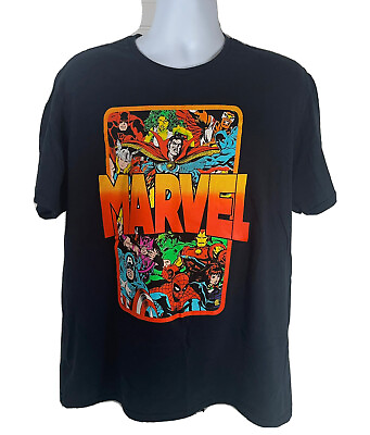 #ad Marvel Group Graphic Shirt Men 2XL Black Crew Neck Short Sleeve RN#86947 Cotton