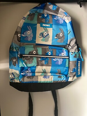 #ad NWT FORTNITE 16Inch Loot Llama Backpack Blue grey Black Unisex One Size