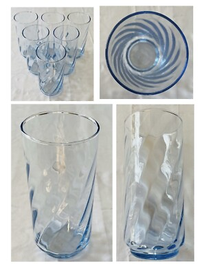 #ad VINTAGE Libbey Glass Tumblers 16 oz. ICE BLUE SWIRL 6 Piece Set