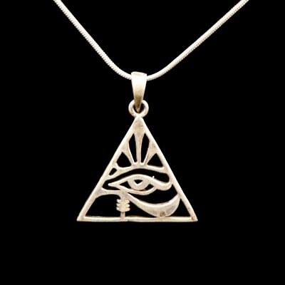 #ad Antique Egyptian Silver Pendant Necklace Chain Eye of Horus amp; Pyramids of Giza
