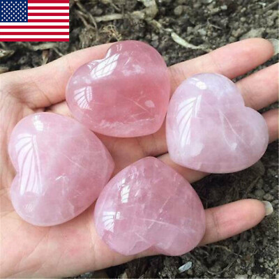 #ad 2.5cm Natural Rose Quartz Love Heart Shaped Pink Crystal Palm Healing Gemstone