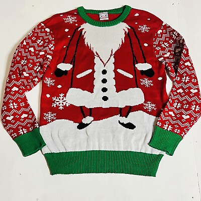 #ad Holiday Sweater Santa Red Green Knit Ugly Christmas Sweater Size Large