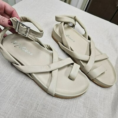#ad Matisse Harley leather scrappy sandals cream ankle strap worn 1x size 8 EUC