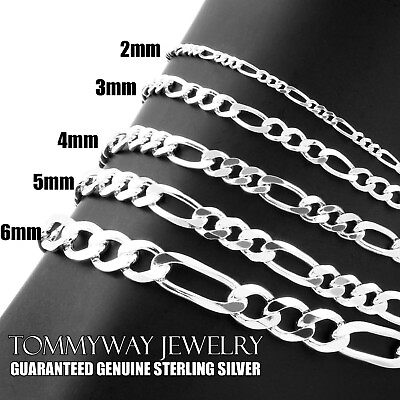 #ad Guaranteed Genuine 925 Sterling Silver Figaro Bracelet or Anklet 7quot; 12quot; Italy