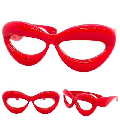 #ad Oversized Exaggerated Retro Clear Lens EYE GLASSES Large Super Thick Red Frame