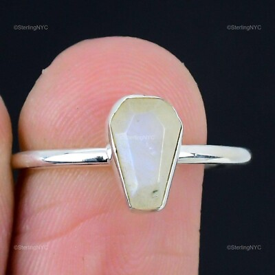 #ad Gift For Women Band Ring Size 8.5 925 Silver Natural Rainbow Moonstone Gemstone