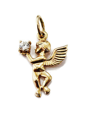 #ad 14K Rose Gold Angel Necklace Pendant Charm 1.2