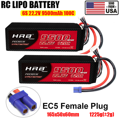 #ad 2pcs HRB 9500mAh 22.2V 6S Lipo Battery 120C EC5 for RC Drone Helicopter Car FPV
