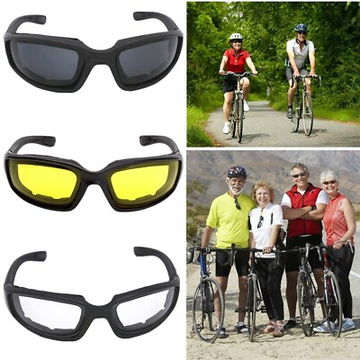 #ad 3 Pairs Bike Motorcycle Riding Glasses Padded Clear Yellow Gray Wind Sunglasses